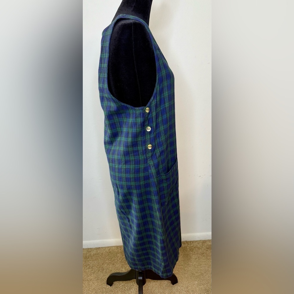 Vintage Bryn Connelly Blue Green Tartan plaid preppy cotton jumper dress small - Picture 4 of 8